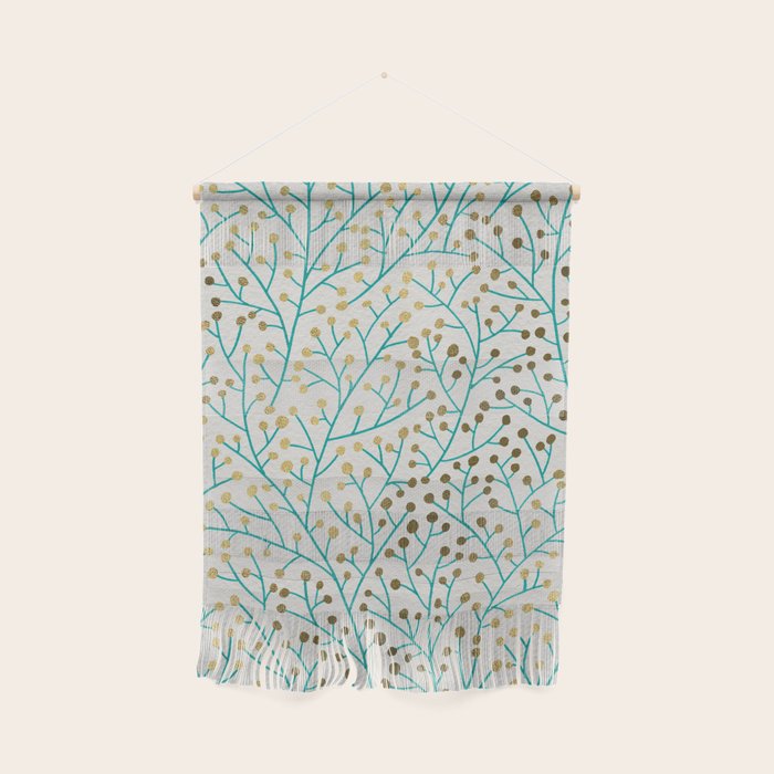 Berry Branches - Turquoise & Gold Wall Hanging Gallery Image 1