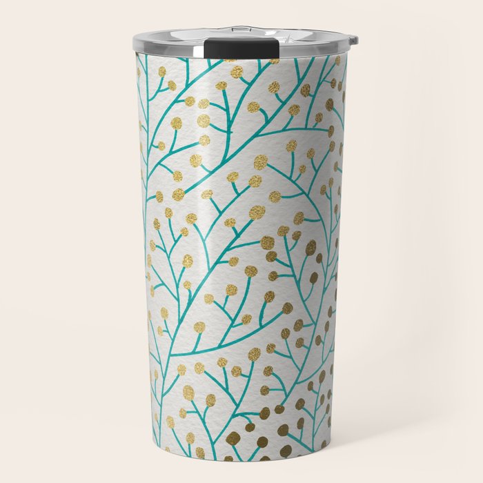 Berry Branches - Turquoise & Gold Travel Mug Gallery Image 1
