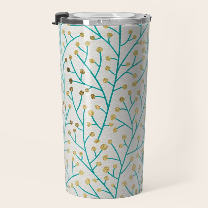 Berry Branches - Turquoise & Gold Travel Mug Gallery Image 3