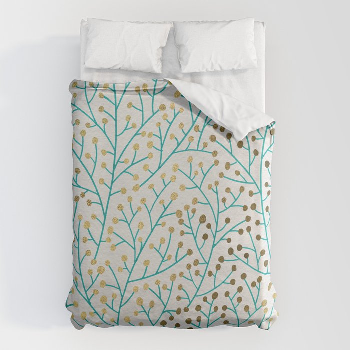 Berry Branches - Turquoise & Gold Duvet Cover Gallery Image 1