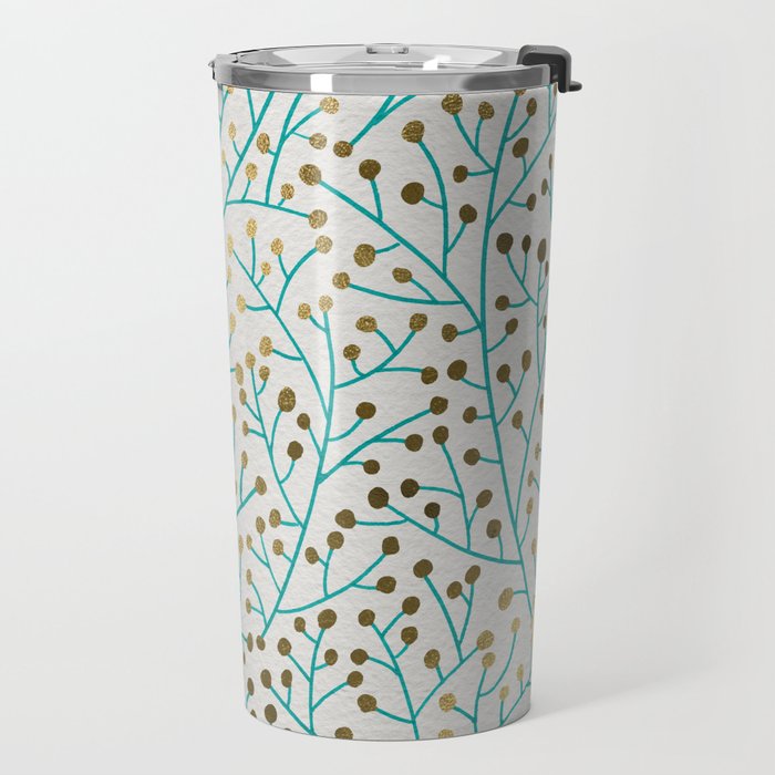 Berry Branches - Turquoise & Gold Travel Mug Gallery Image 2