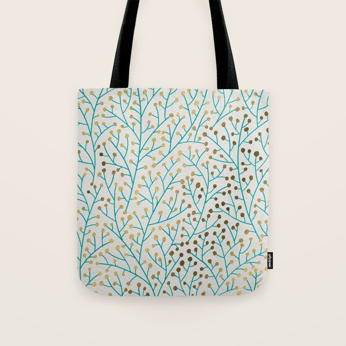Berry Branches - Turquoise & Gold Tote Bag Gallery Image 1