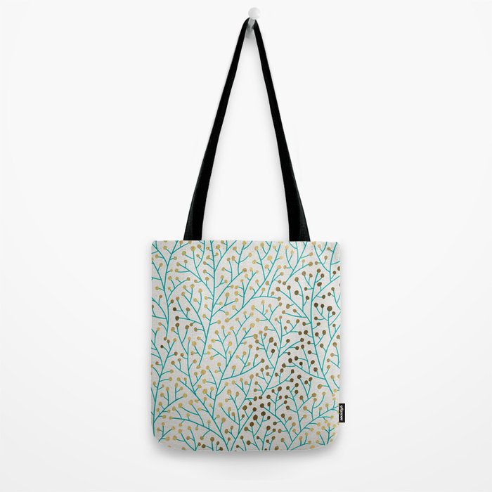 Berry Branches - Turquoise & Gold Tote Bag Gallery Image 2