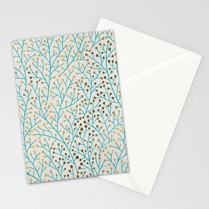 Berry Branches - Turquoise & Gold Stationery Card Gallery Image 2