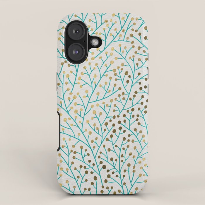 Berry Branches - Turquoise & Gold iPhone Case Gallery Image 1