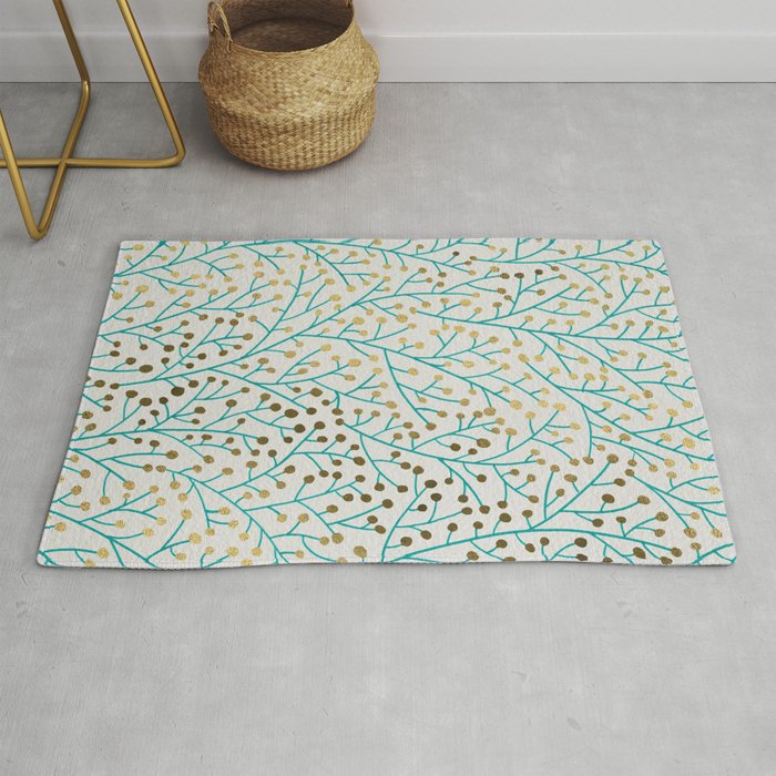 Berry Branches - Turquoise & Gold Rug Gallery Image 1