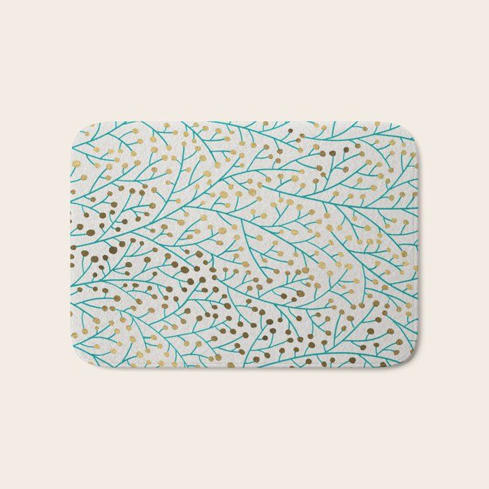 Berry Branches - Turquoise & Gold Bath Mat Gallery Image 1
