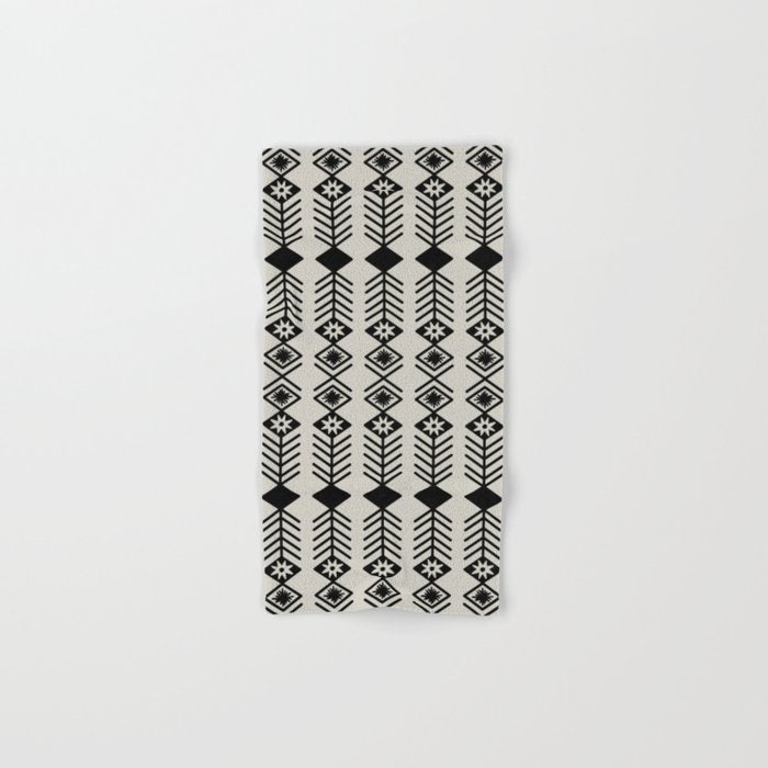 Black aztec lines and flowers on neutral Bath Towel Gallery Image 1
