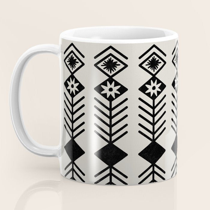 Black aztec lines and flowers on neutral Coffee Mug Gallery Image 3