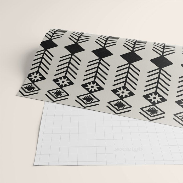 Black aztec lines and flowers on neutral Wrapping Paper Gallery Image 2