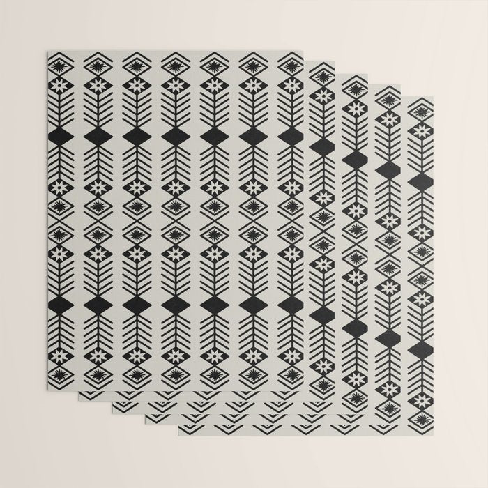 Black aztec lines and flowers on neutral Wrapping Paper Gallery Image 3
