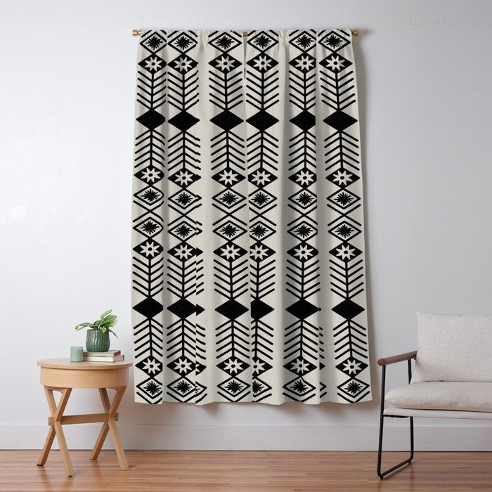 Black aztec lines and flowers on neutral Window Curtain Gallery Image 1