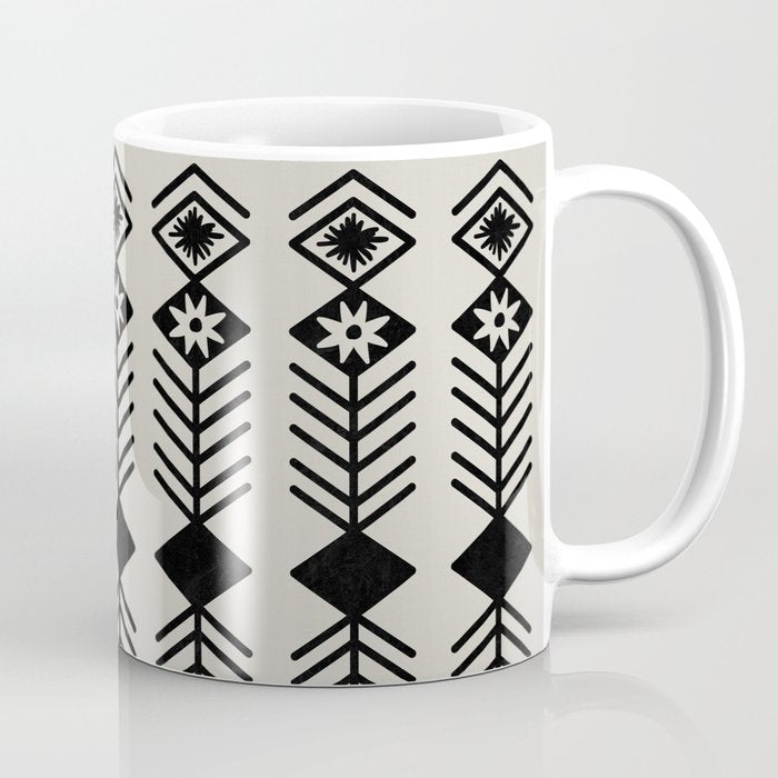 Black aztec lines and flowers on neutral Coffee Mug Gallery Image 1