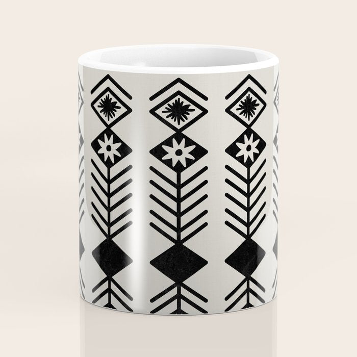 Black aztec lines and flowers on neutral Coffee Mug Gallery Image 4