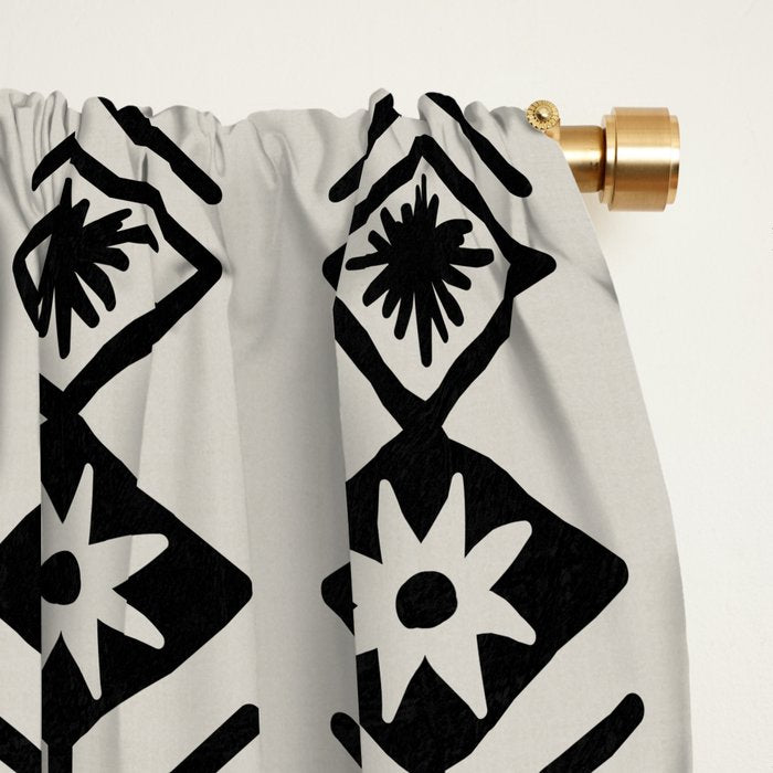 Black aztec lines and flowers on neutral Window Curtain Gallery Image 2