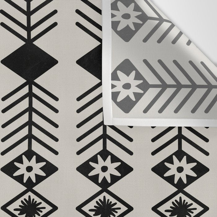 Black aztec lines and flowers on neutral Wall Tapestry Gallery Image 3