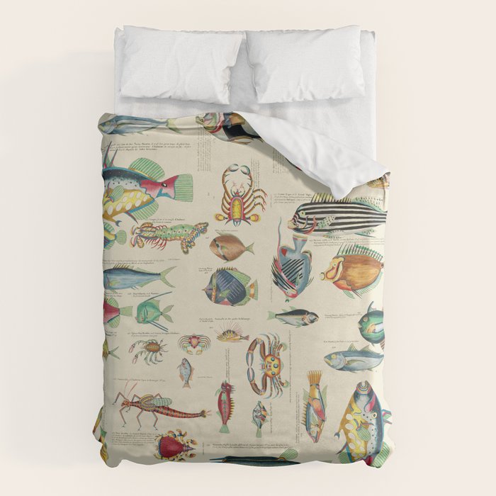 Multicolor  Vintage Fish And Sea Life Illustration Duvet Cover Gallery Image 6
