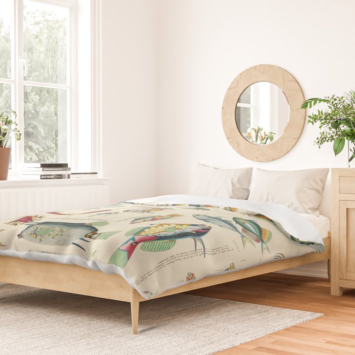 Multicolor  Vintage Fish And Sea Life Illustration Duvet Cover Gallery Image 2