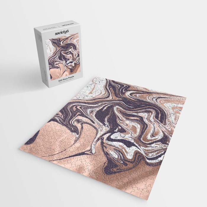Liquid Rose Gold Violet and Marble Jigsaw Puzzle Gallery Image 2