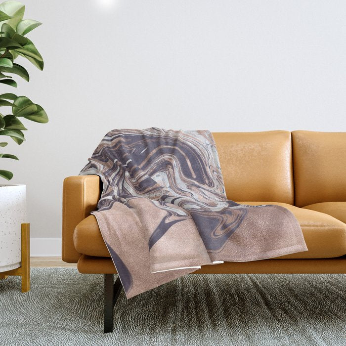 Liquid Rose Gold Violet and Marble Throw Blanket Gallery Image 1