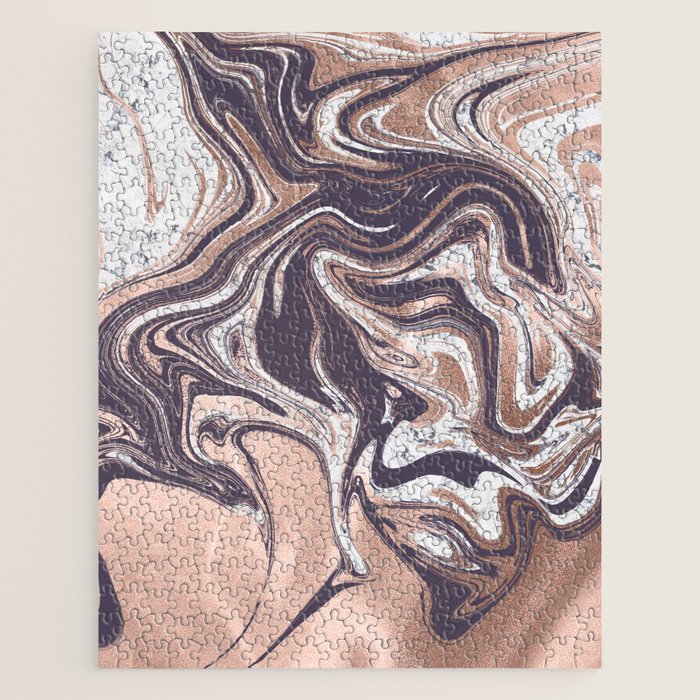 Liquid Rose Gold Violet and Marble Jigsaw Puzzle Gallery Image 1