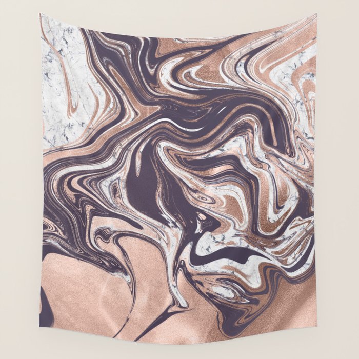 Liquid Rose Gold Violet and Marble Wall Tapestry Gallery Image 1