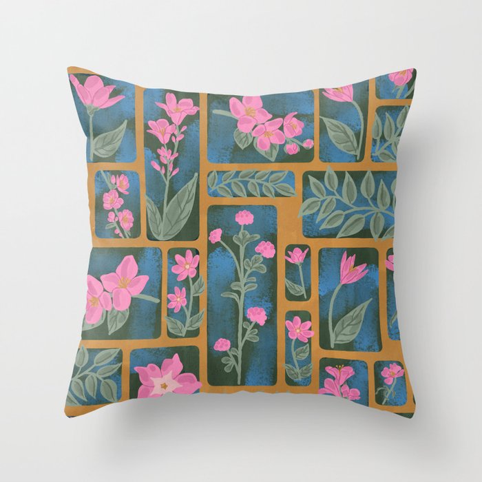 Floral Blocks Pattern Throw Pillow Gallery Image 1