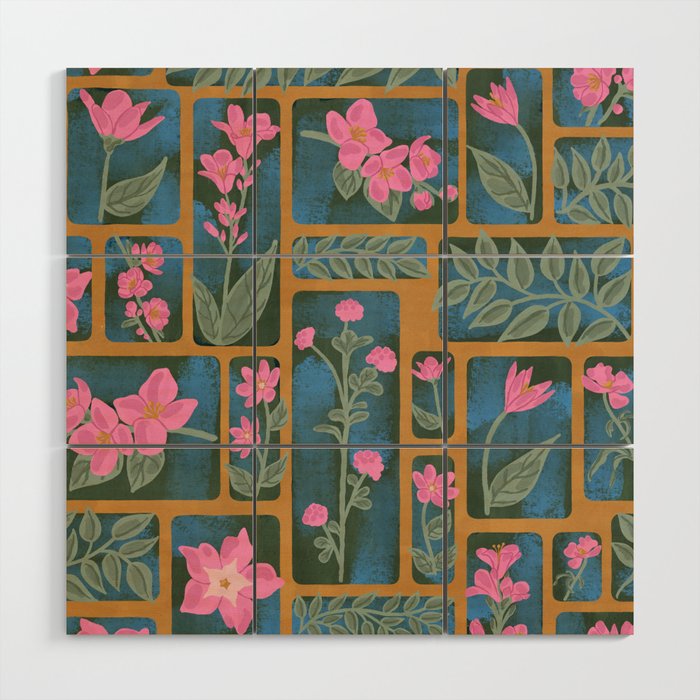 Floral Blocks Pattern Wood Wall Art Gallery Image 1