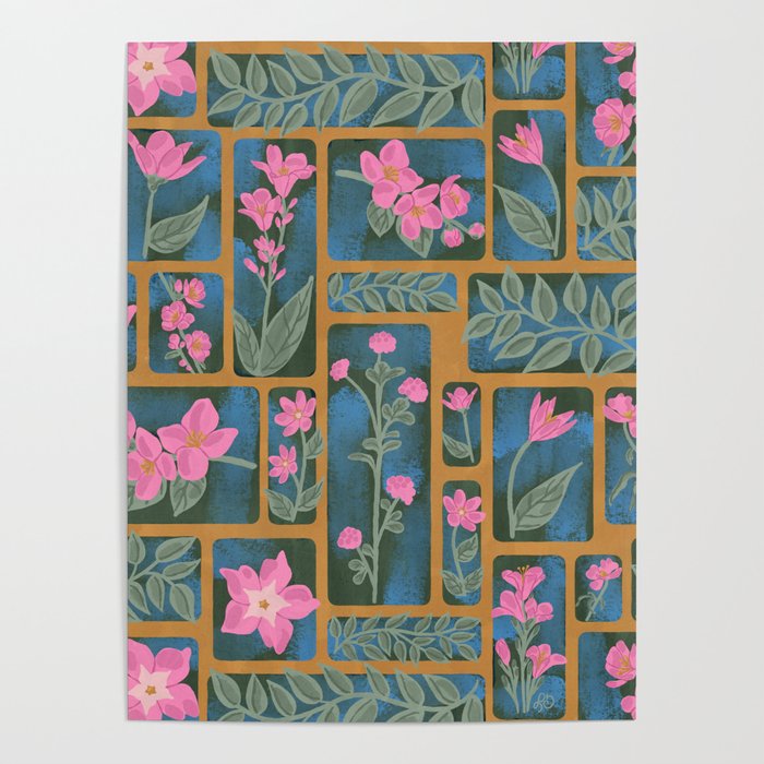 Floral Blocks Pattern Poster Gallery Image 1