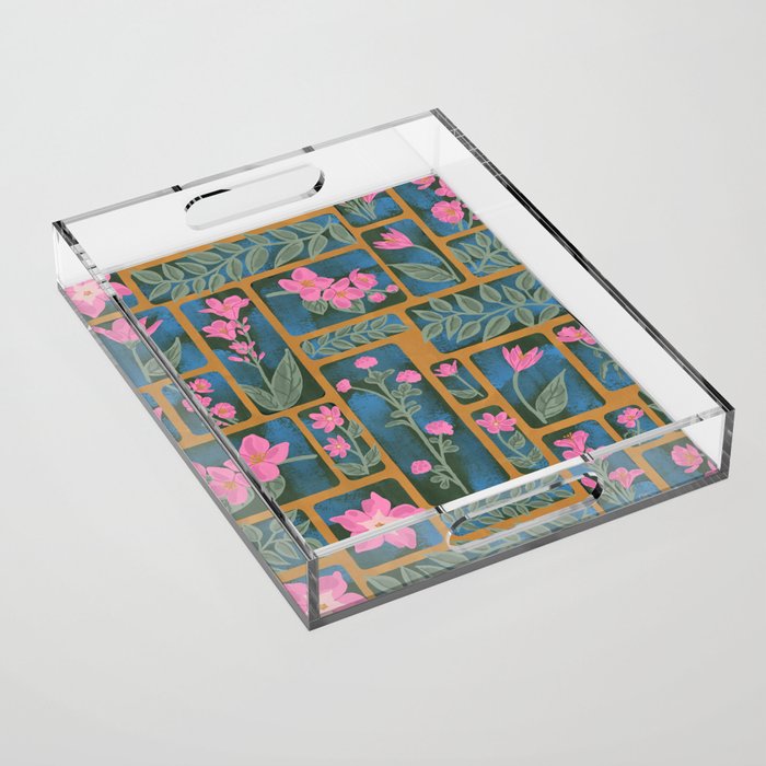 Floral Blocks Pattern Acrylic Tray Gallery Image 1