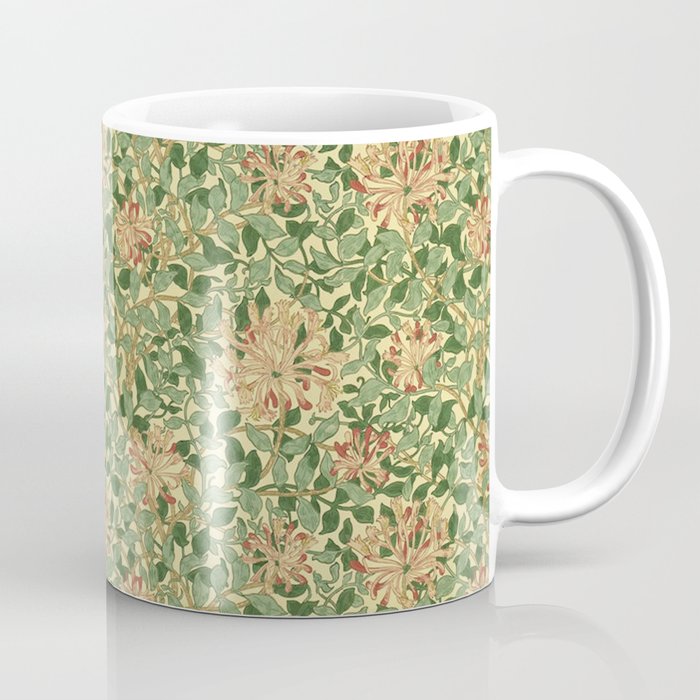 William Morris Vintage Honeysuckle Green & Pink  Coffee Mug Gallery Image 1