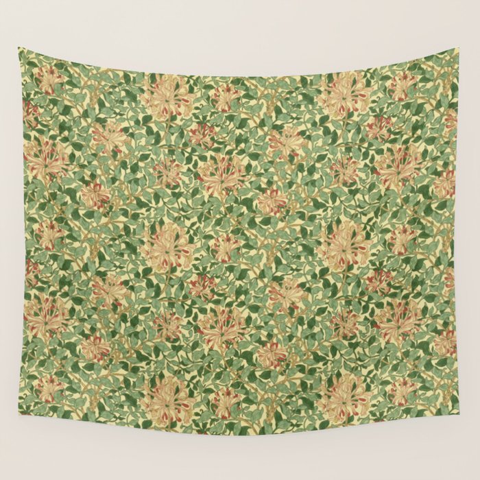William Morris Vintage Honeysuckle Green & Pink  Wall Tapestry Gallery Image 4