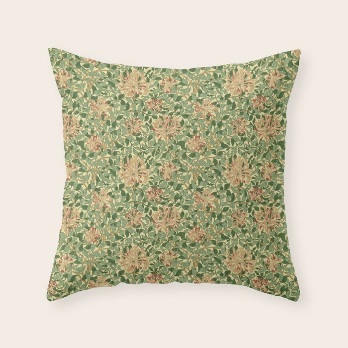 William Morris Vintage Honeysuckle Green & Pink  Throw Pillow Gallery Image 6