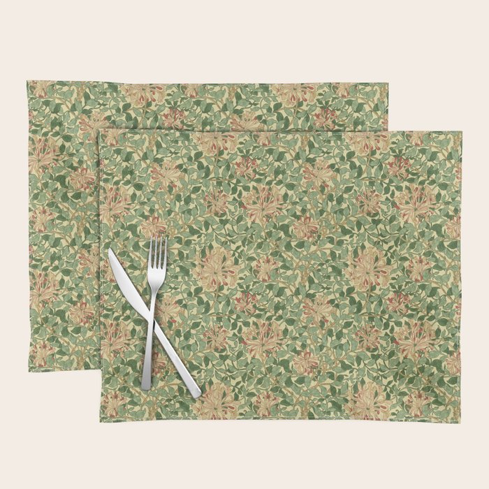 William Morris Vintage Honeysuckle Green & Pink  Placemat Gallery Image 1