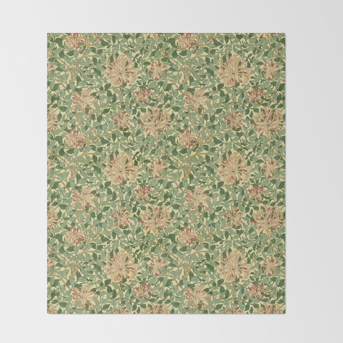 William Morris Vintage Honeysuckle Green & Pink  Throw Blanket Gallery Image 2