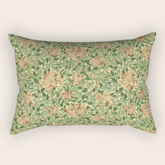 William Morris Vintage Honeysuckle Green & Pink  Rectangular Pillow Gallery Image 1