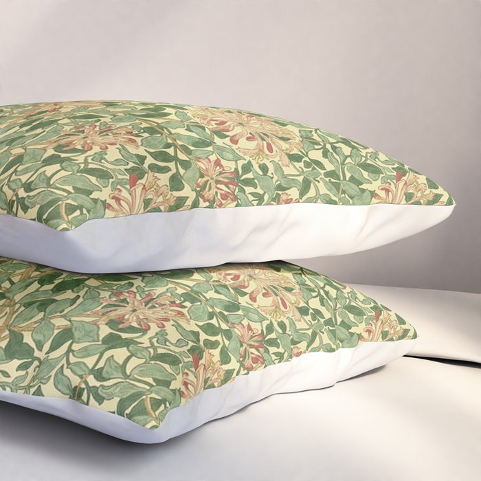 William Morris Vintage Honeysuckle Green & Pink  Pillow Sham Gallery Image 3