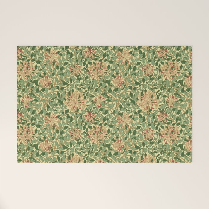 William Morris Vintage Honeysuckle Green & Pink  Welcome Mat Gallery Image 1