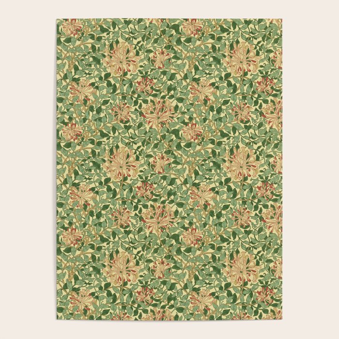 William Morris Vintage Honeysuckle Green & Pink  Poster Gallery Image 4