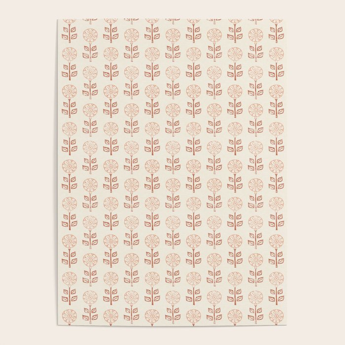block print floral - terracotta cream Poster Gallery Image 1