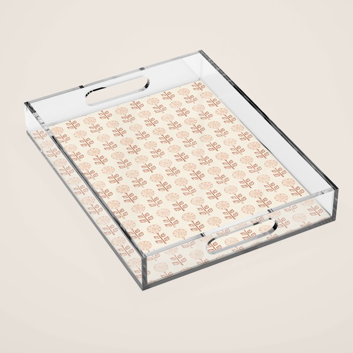 block print floral - terracotta cream Acrylic Tray Gallery Image 1