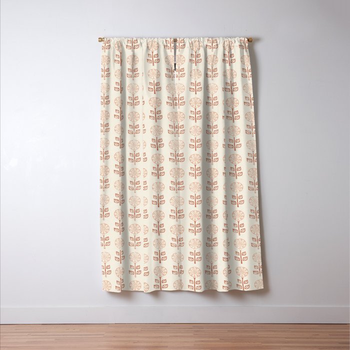 block print floral - terracotta cream Window Curtain Gallery Image 3