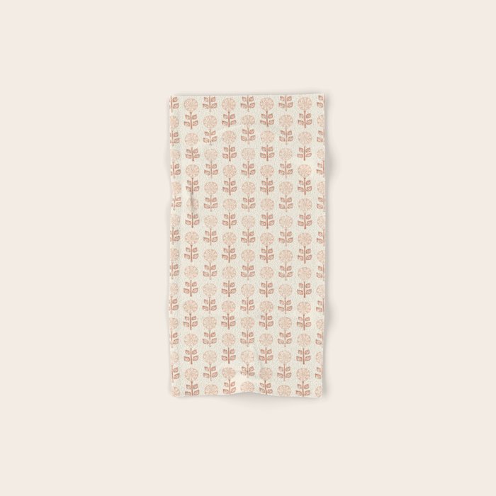 block print floral - terracotta cream Bath Towel Gallery Image 1