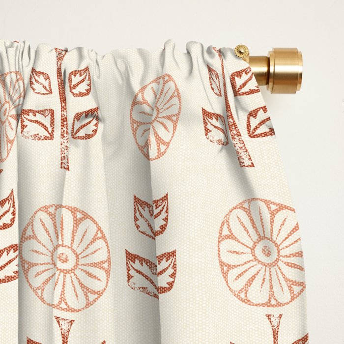 block print floral - terracotta cream Window Curtain Gallery Image 2