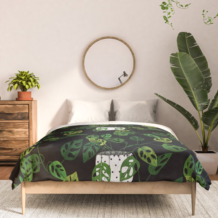 Back monstera obliqua Comforter Gallery Image 3