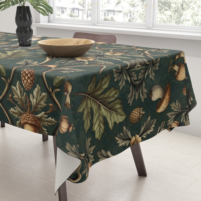 William Morris Style Forest Tales Cabincore Pattern Green Tablecloth Gallery Image 3