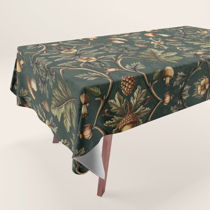William Morris Style Forest Tales Cabincore Pattern Green Tablecloth Gallery Image 1
