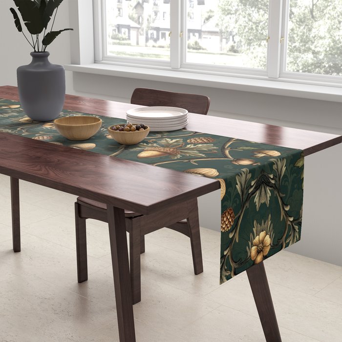 William Morris Style Forest Tales Cabincore Pattern Green Table Runner Gallery Image 2