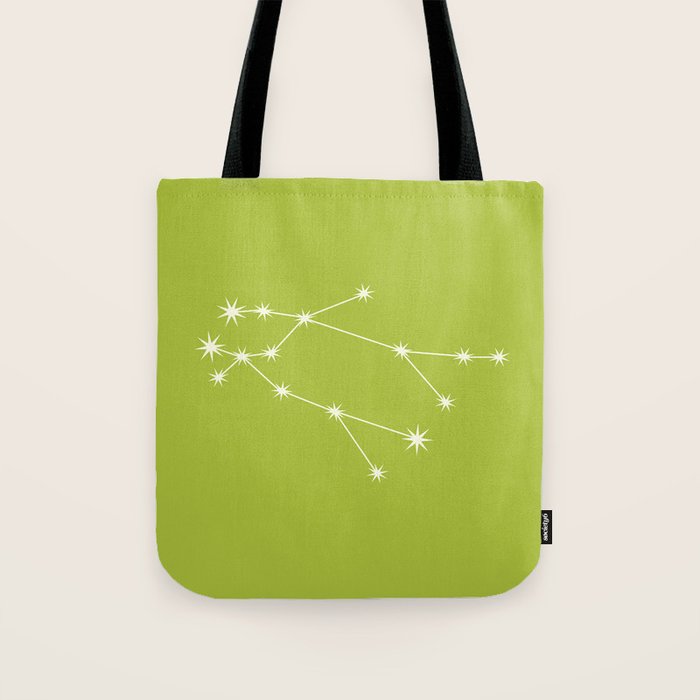 Gemini Zodiac Star Constellation Line Art Chartreuse Green Tote Bag Gallery Image 1