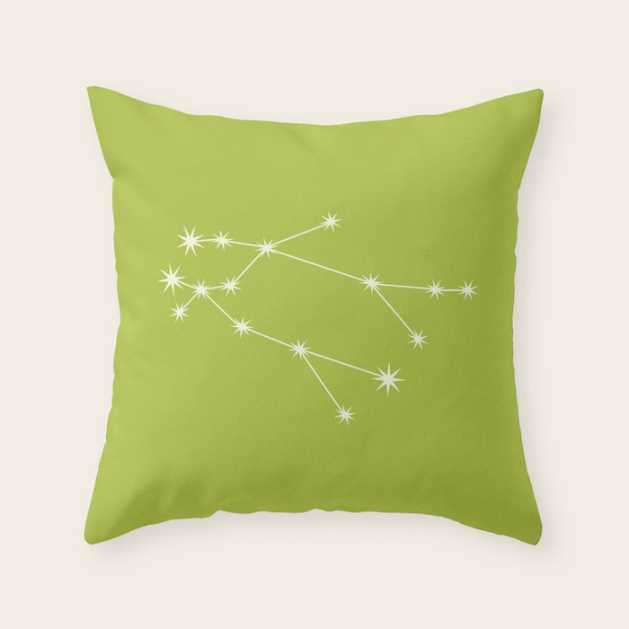 Gemini Zodiac Star Constellation Line Art Chartreuse Green Throw Pillow Gallery Image 6